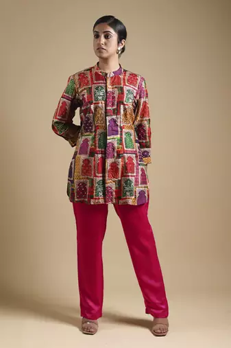 Multicolor hand-embroidered coord set