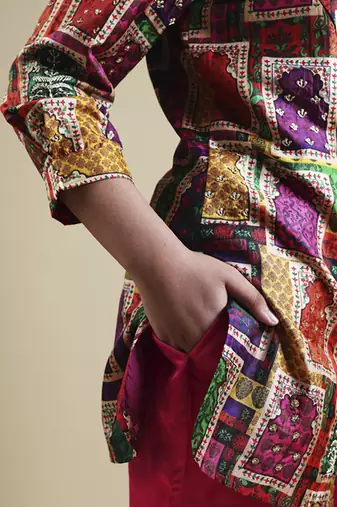 Multicolor hand-embroidered coord set