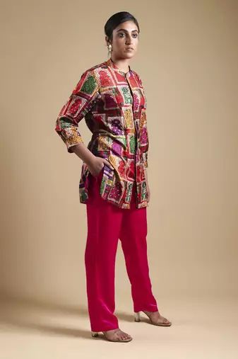Multicolor hand-embroidered coord set