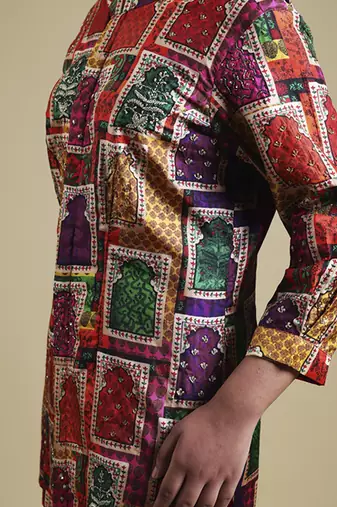Multicolor hand-embroidered coord set