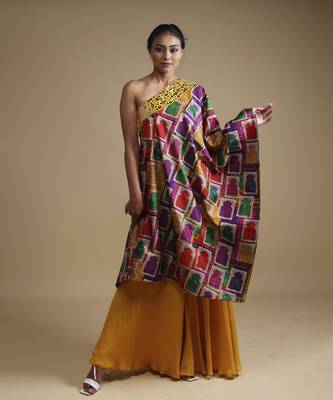 Multicolor hand embroidered off shoulder with sharara 1