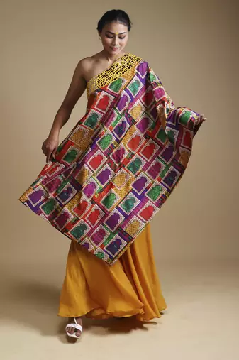 Multicolor hand embroidered off shoulder with sharara