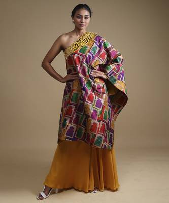 Multicolor hand embroidered off shoulder with sharara 5