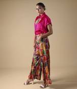 Pink hand embroidered shirt with pleated pants