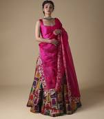 Multicolor Hand-Embroidered Zardosi Work Dupatta With Lehenga And Blouse