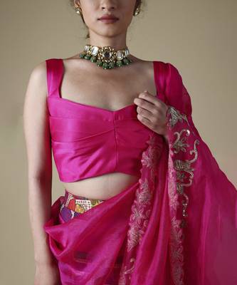 Multicolor Hand-Embroidered Zardosi Work Dupatta With Lehenga And Blouse 3