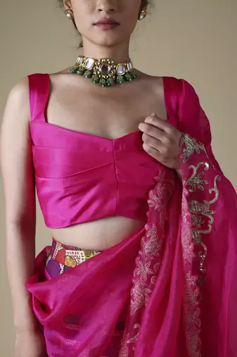 Multicolor Hand-Embroidered Zardosi Work Dupatta With Lehenga And Blouse