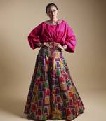 Multicolor Hand-Embroidered Blouse With Lehenga