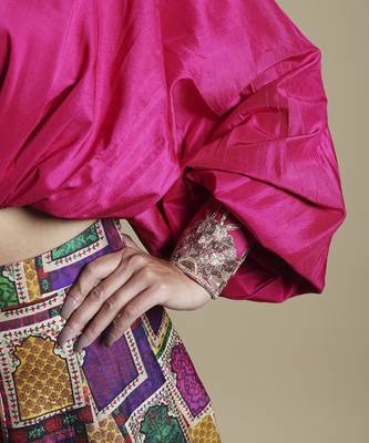 Multicolor Hand-Embroidered Blouse With Lehenga 3