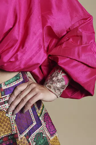 Multicolor Hand-Embroidered Blouse With Lehenga