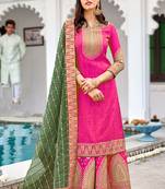 Pink Embroidered Georgette  Straight Suit Free size full stitched Up To 42" Size