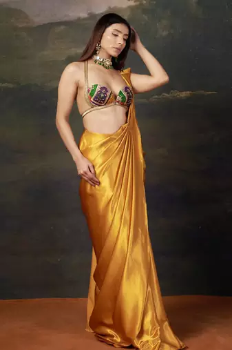 Liquid gold saree with cleopatra blouse