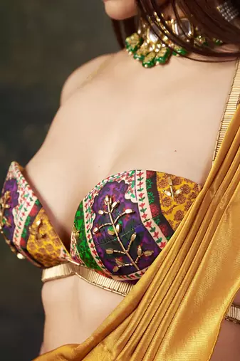 Liquid gold saree with cleopatra blouse