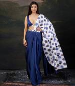 Mirror work blouse with pre-draped buuti print saree