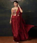 Stylish strapless hand-embroidered blouse with pre-draped saree