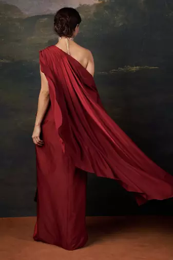 Stylish strapless hand-embroidered blouse with pre-draped saree