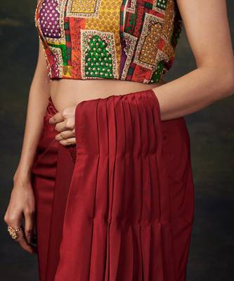 Stylish strapless hand-embroidered blouse with pre-draped saree 3