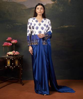 Hand embroidered coat with pre-draped saree 1