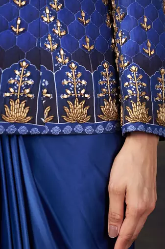Hand embroidered coat with pre-draped saree