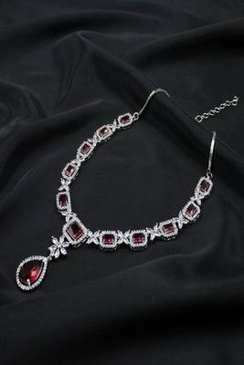 Pink rhodium plated ruby synthetic stone zircon short necklace set 2