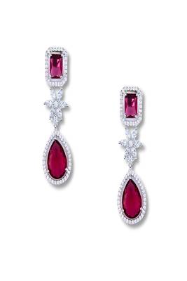 Pink rhodium plated ruby synthetic stone zircon short necklace set 3