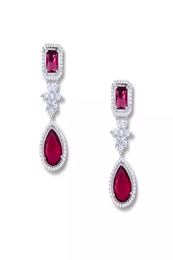 Pink rhodium plated ruby synthetic stone zircon short necklace set