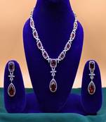 Pink rhodium plated ruby synthetic stone zircon short necklace set