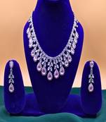 Pink rhodium plated pink synthetic stone zircon short necklace set
