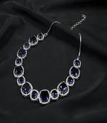 Blue rhodium plated blue synthetic stone zircon choker necklace set