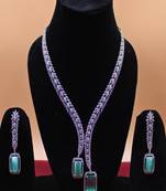 Green rhodium-plated green onyx stone zircon short necklace set