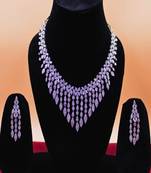 Silver rhodium-plated zircon dangling short necklace set