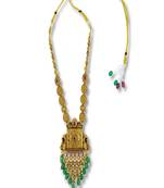 Gold plated green long temple necklace set