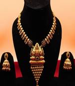 Gold plated green temple long necklace set