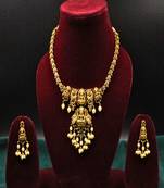 Gold plated pearl temple short necklace set