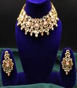 Pink gold plated meenakari kundan heavy choker necklace set with maangtikka