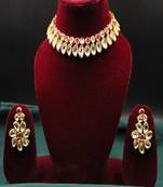 Red gold plated meenakari kundan flower choker necklace set with maangtikka