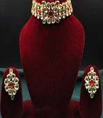 Multicolor gold plated red & green meenakari kundan choker necklace set