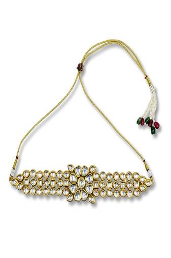 Gold gold plated meenakari kundan choker necklace set