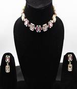 Multicolor gold plated beads moissanite kundan choker necklace set
