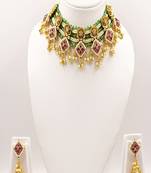Green gold plated multicolor traditional rajwadi choker necklace set