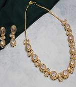 Gold plated cz moissanite kundan short necklace set