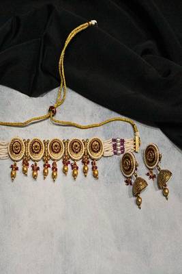 Red gold plated maroon meenakari traditional rajwadi choker necklace set 1
