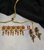 Red gold plated maroon meenakari traditional rajwadi choker necklace set