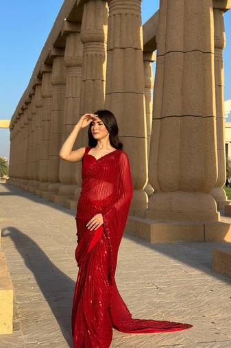 Maroon Georgette Sequin saree With Blouse