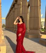 Maroon Georgette Sequin saree With Blouse