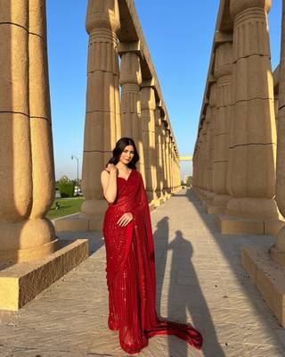 Maroon Georgette Sequin saree With Blouse 3