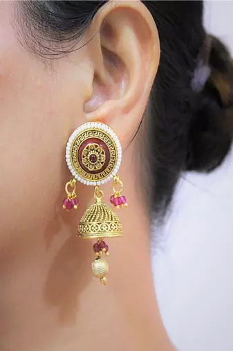 Red gold plated maroon meenakari traditional rajwadi choker necklace set