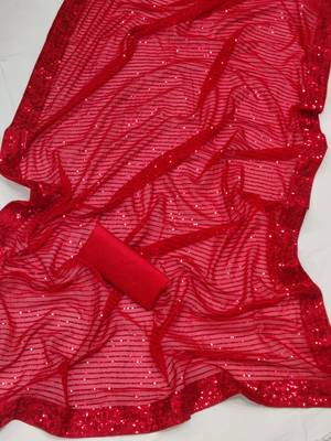 Maroon Georgette Sequin saree With Blouse 5
