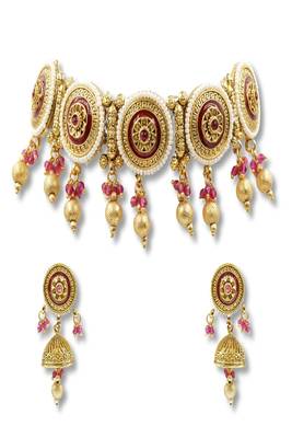 Red gold plated maroon meenakari traditional rajwadi choker necklace set 4