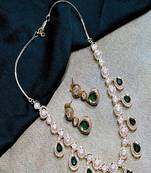 Green gold plated cz green synthetic stone moissanite kundan short necklace set